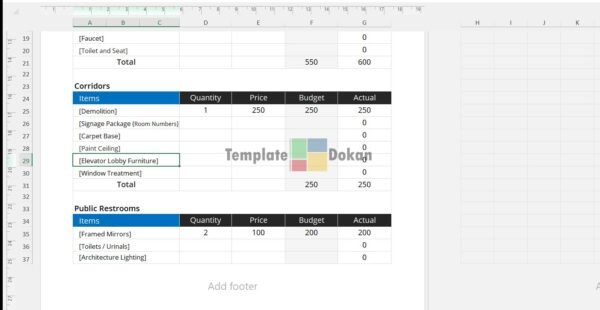 Hotel Renovation Budget Template